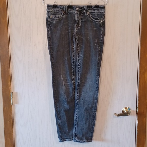 Miss Me Jeans Size 29 Faded Black Low-Rise 30Wx30L Skinny, Bedazzled, Distressed - Picture 1 of 14